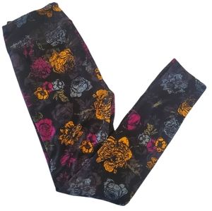 Lularoe Yellow, Grey, Magenta & Blue Floral Leggings One Size -OS